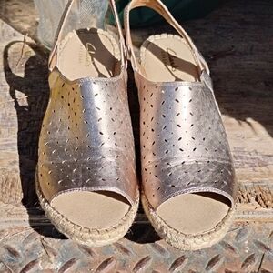 Clarks Metallic Rose Gold Peep-Toe Slingback Espadrilles